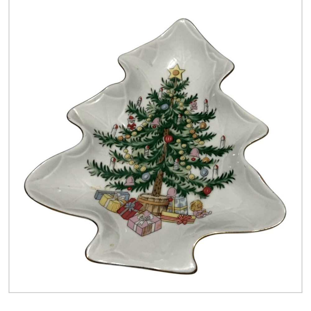 Lefton China Festive Christmas Tree Shaped Candy Dish 8”